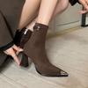 Fashion High-heeled versatile ankle boots for women 2025 new autumn and winter, side zipper metal head fashionable slim boots