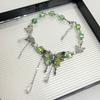 Girl's Green Butterfly Necklace with Imitation Crystal Beads, Tassel Collarbone Chain, Exquisite and Fashionable Necklace, Girl's Gift