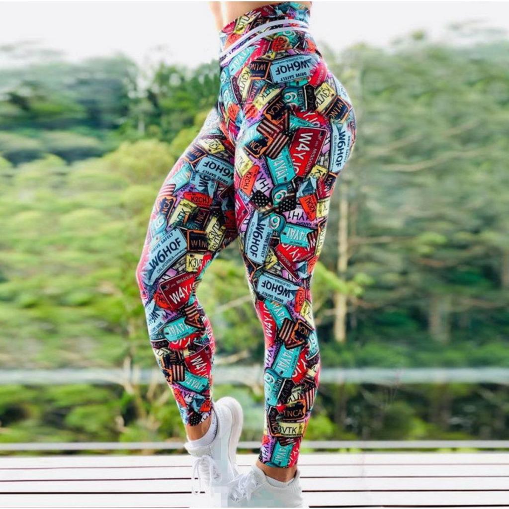 Women's New Arrival High Waist Fashion Workout Leggings Digital Print Sport Stretchy Gym Tights