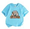 Cute Sushi Cat Print Kids 100% Cotton T-Shirt Boys Girls Crew Neck Short Sleeve Casual Summer Comfortable Pullover Tops Kawaii Food Animal Pattern Tee