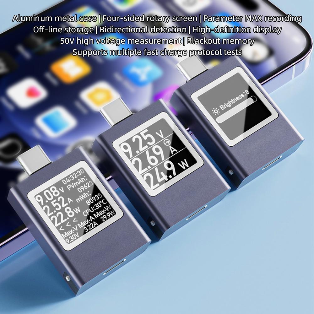 Type C Tester Charger Power Meter DC Digital Voltmeter 360 Degree Rotating Display Energy Saving Accurate Measurement