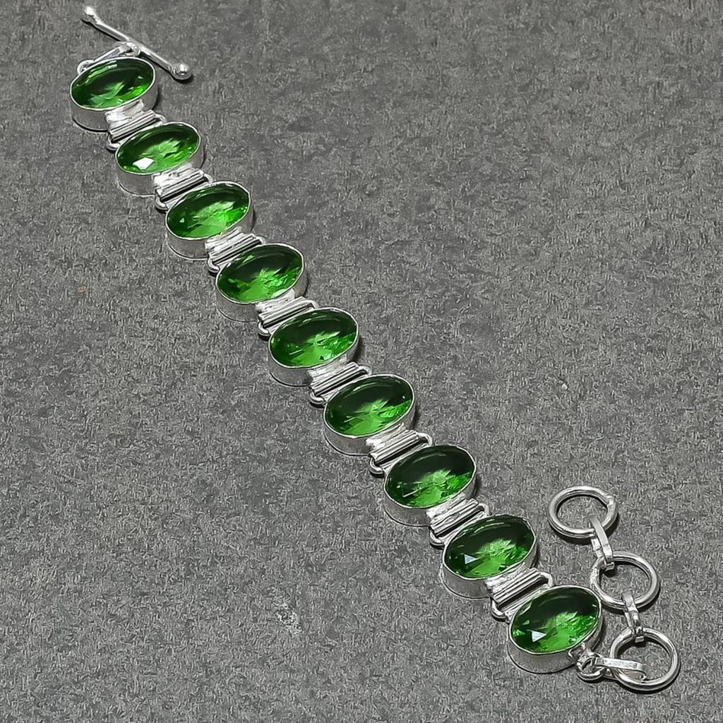 Green Amethyst Oval Shape Gemstone Bracelet Adjustable Link Handmade Jewelry 8"