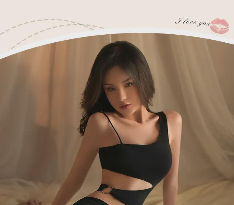 Manyan Sexy Lingerie: Oblique Shoulder Suspender Dress with Slit - Nightclub Secretary Style