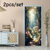 2pcs Dreamy Forest Trail Wall Stickers, Sunlight Penetrating Through the Forest, Flower Stream, Door Stickers, Self Adhesive Rem