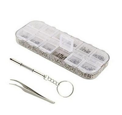 1100-Pc Sunglass Repair Kit: Rimless Frames, Temples, Watches, Nose Pads, 12-Compartment Screw Set