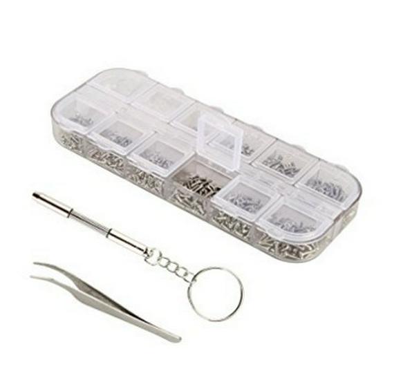 1100-Pc Sunglass Repair Kit: Rimless Frames, Temples, Watches, Nose Pads, 12-Compartment Screw Set