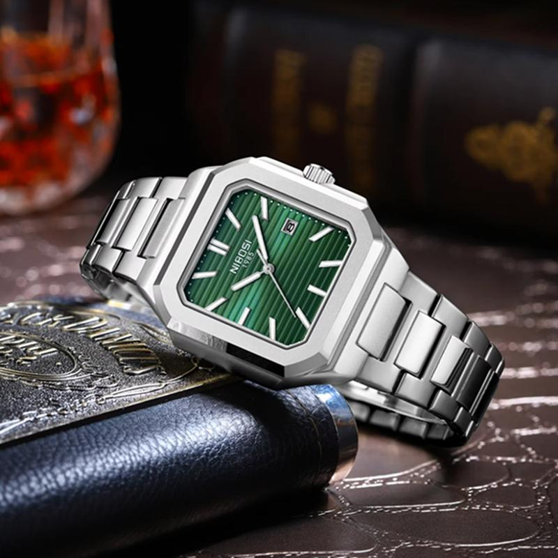 NIBOSI Luminous Square Man Watch Waterproof Business Men Watch Stainless Steel Quartz Luxury Men's Watches