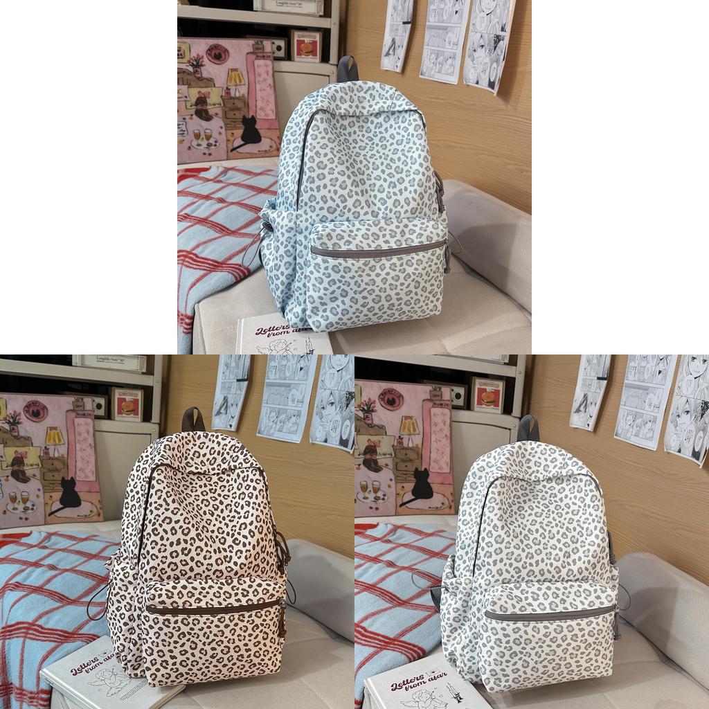 Nylon Leopard Print Backpack For Women With Padded Straps Perfect For Casual Travel