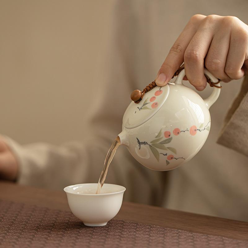 160ml Chinese Ceramic Xishi Teapots Handmade Persimmon Pattern Porcelain Tea Pot Ball Hole Filter Kettle Travel Portable Teaware