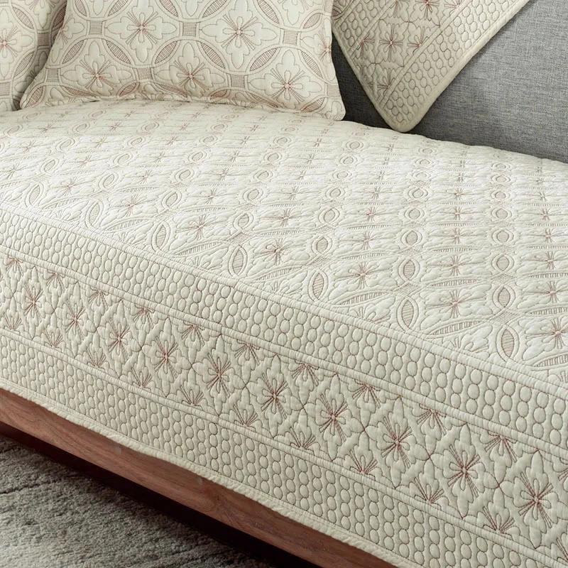 Pure Cotton Needlework Couch Cover Non-Slip Backside Cushion Lounge All Seasons Fabric Art Sofa Cushion Geometric Sofa Cover