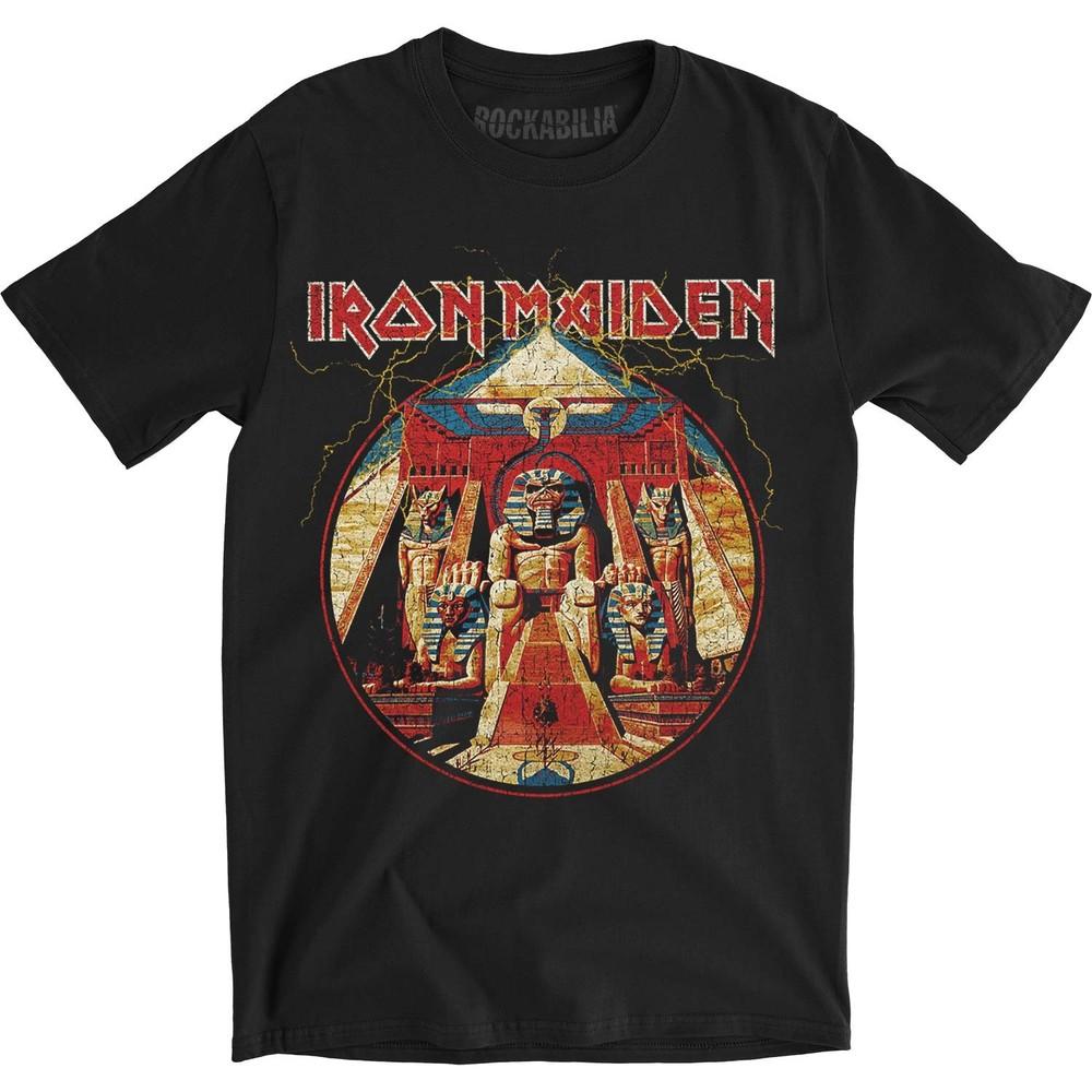 Iron Maiden Powerslave Lightning Circle Slim Fit T-shirt Medium Black Unisex T-Shirt XL