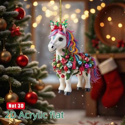 Juleponni Ornament 2D Akryl Hengepynt til Bil og Tre Søt Hest Design Julegave til Barn