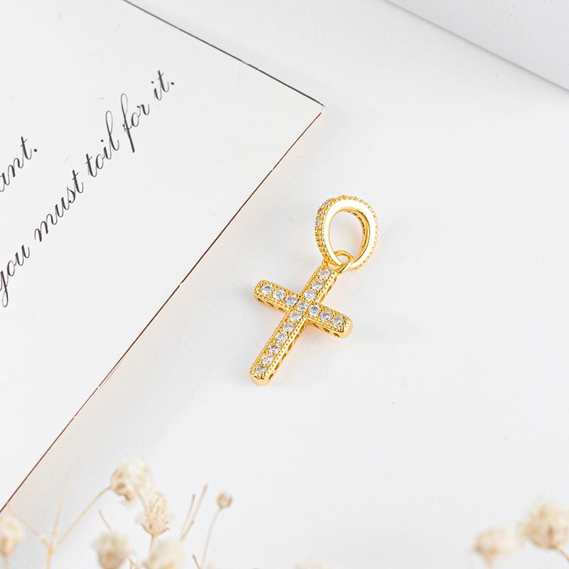 Sparkling CZ Cross Pendant Charm for Bracelet Necklace, 925 Silver Plated, Religious DIY Jewelry Gift for Women Men
