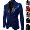 Lapel Long Sleeve Flap Pockets Single Button Men Blazer Event Host Shiny