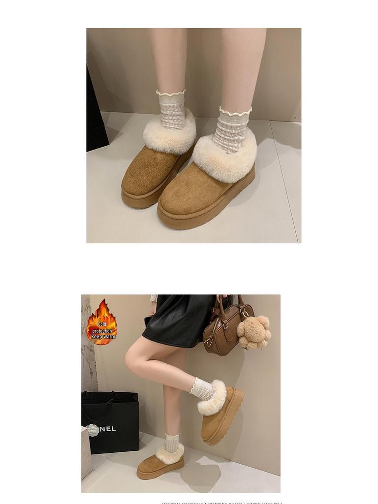 Women's Plus Velvet Indoor-Outdoor Warm Heel Cotton Snow Boots, Sizes 36-43, for Autumn and Winter.