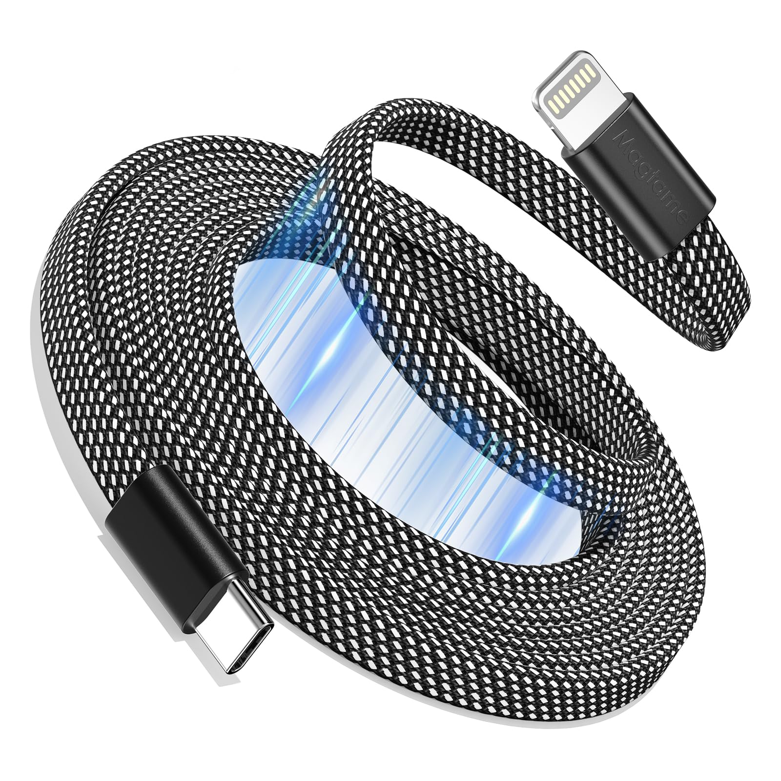 

Magtame Зарядка для iPhone Автоматическая на Lightning 3A Быстрая MFi Память Совместимость с iPhone Кабель Type-C, Сматывающийся, Плоский, Кабель USB-C, Зарядка, чёрный