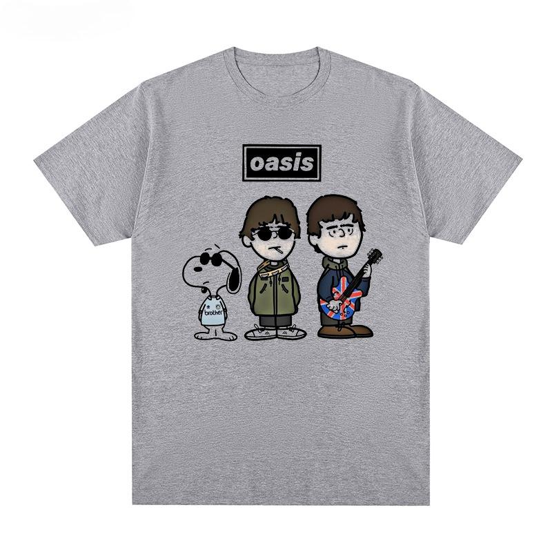 

025 OASIS Band Snoopy Футболка с коротким рукавом Ретро Европейская Американская Панк Рок Молодежная Мультяшная для Мужчин и Женщин S