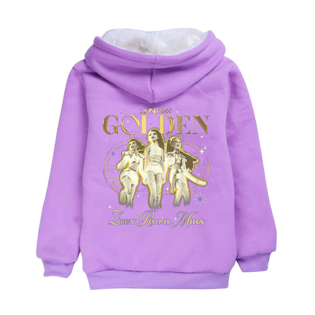 5049 Kinder Mädchen Kpop Zoey Mira Rumi Goldener Aufdruck Lässige Langarm Samt Warme Winterjacke