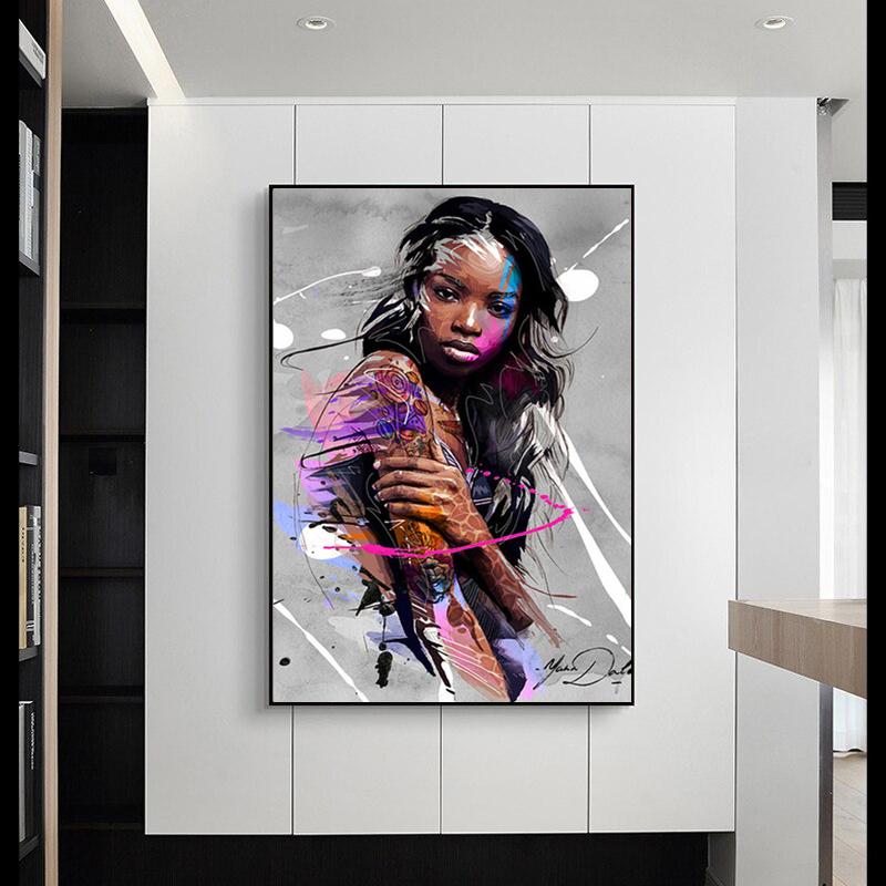 Abstract Graffiti Art Tattoo Woman Canvas Painting Posters and Prints Wall Art Pictures for Living Room Home Decoration Cuadros