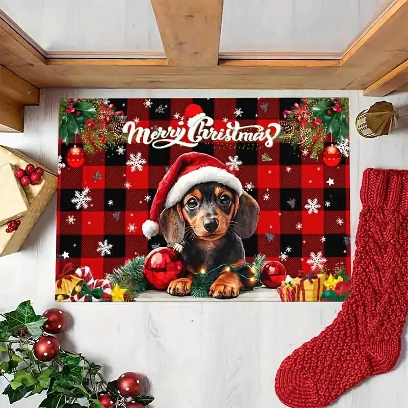 Christmas Cute Dog Rug, Durable And Washable, Entry Mat For The Hallway, Bathroom Door Mat, Home Decoration Item