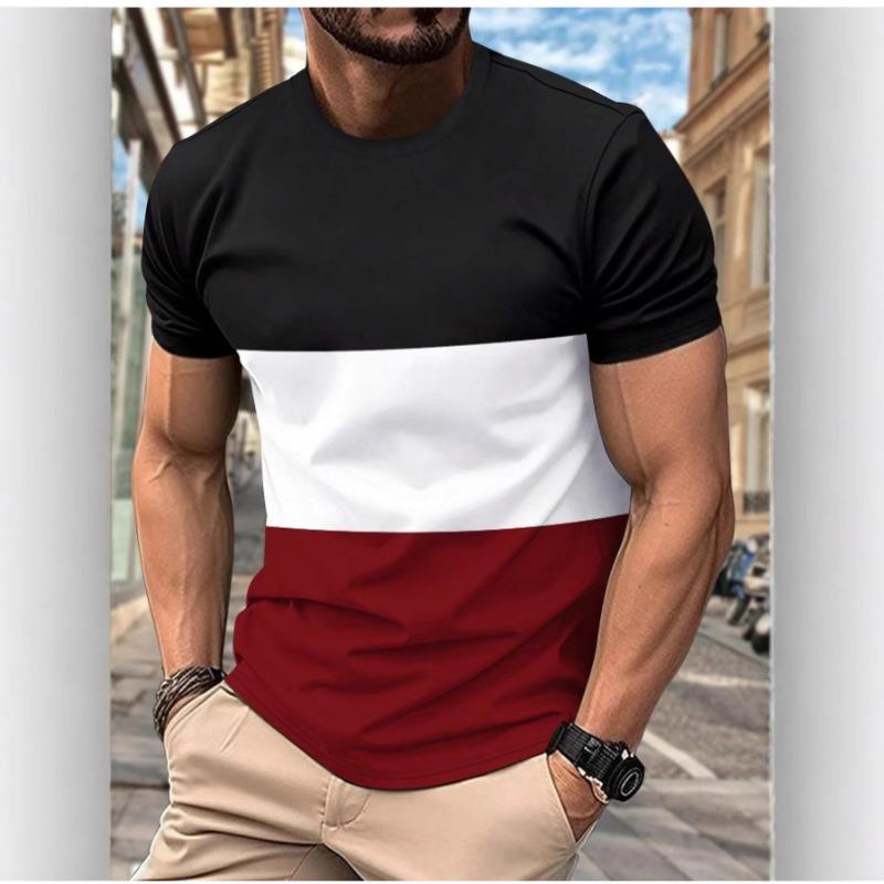 

Мужская футболка в стиле пэчворк с цветными блоками, повседневная рубашка с короткими рукавами для поездок на работу XXL