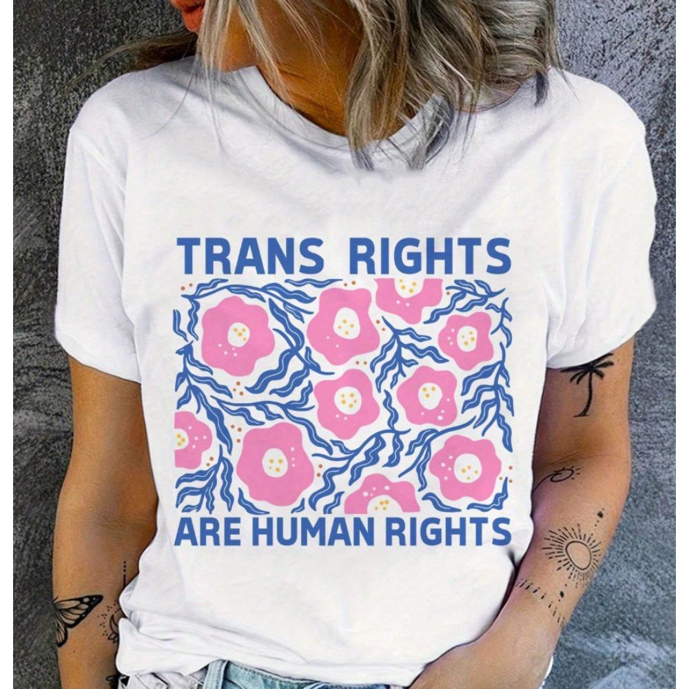 Spring and summer casual women s clothing TRANS RIGHTS ARE HUMAN RIGHTS letter print print women s T-shirt S