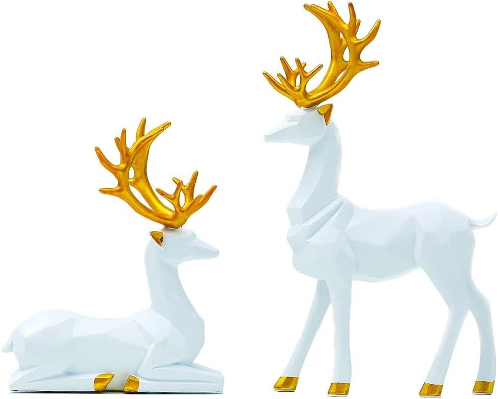 Nordic Resin Geometric Elk Sculpture Sitting Standing Deer Statues Christmas Reindeer Home Decor For Living Room Tv Cabinet Wine