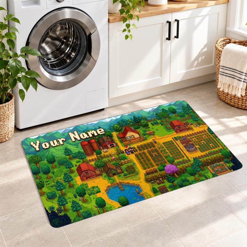 Stardew Valley Custom Text Flannel Floor Rug Soft Kitchen Mat Personalized Non Slip Carpet