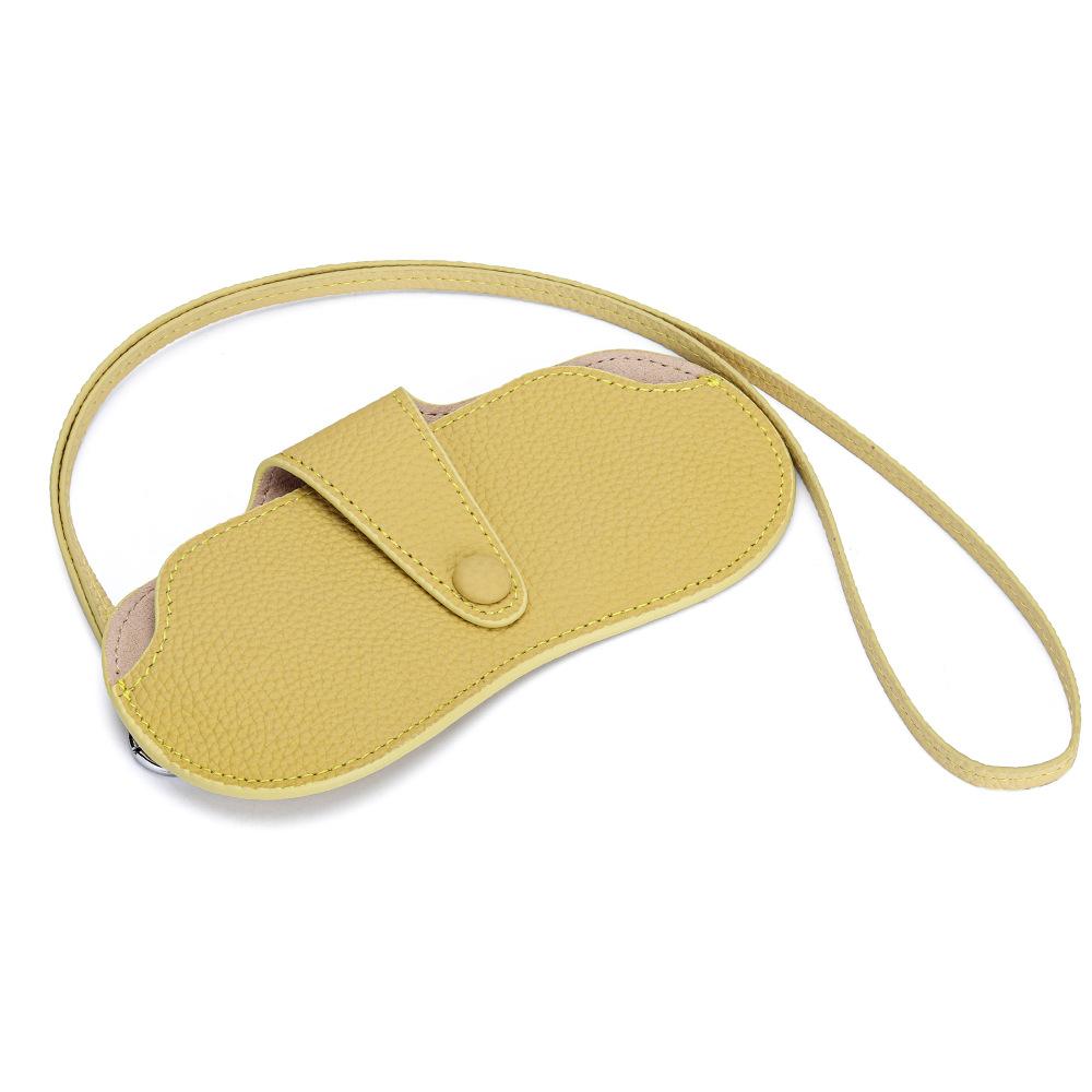 

Luxury Portable Personalized Glasses Bag Woman Fashion Genuine Leather Travel Sunglasses Bag Keyring Glasses Pouch With Strap жовтий