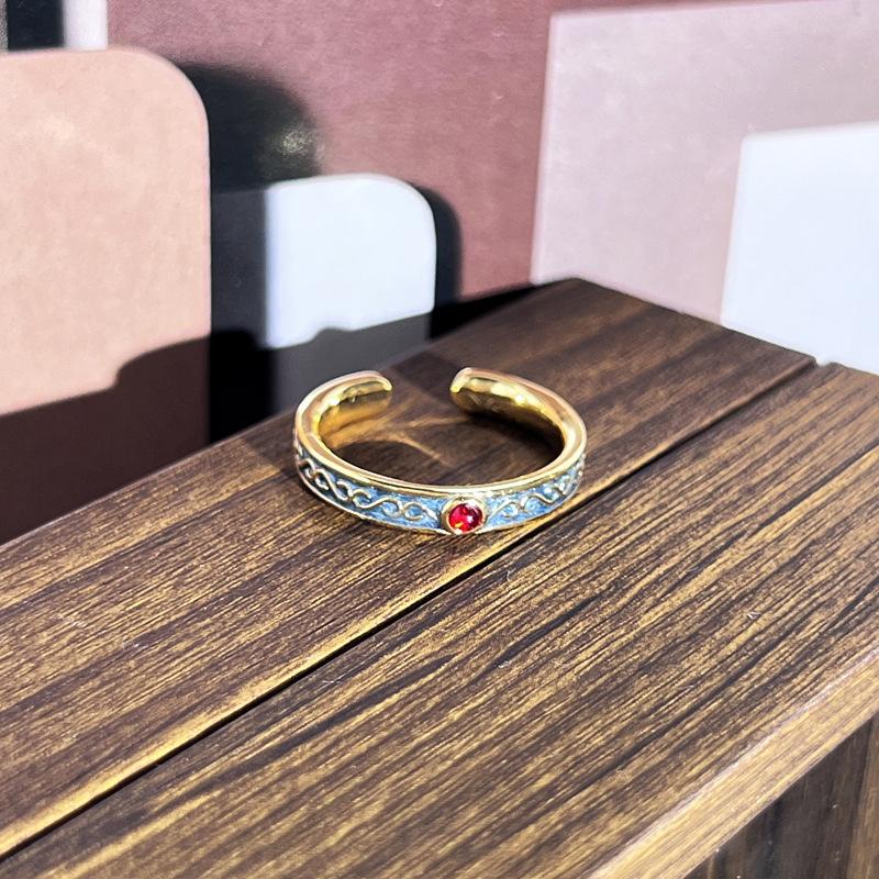 2026 Sweet and Cool Colorful Drip Glaze Temperament Court Style Retro Ring Female Flower Niche Ring