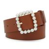Summer Pearl Buckle Dress Belt Ladies Decorative Jeans Sun Buckle Solid Color Pu Belt Women