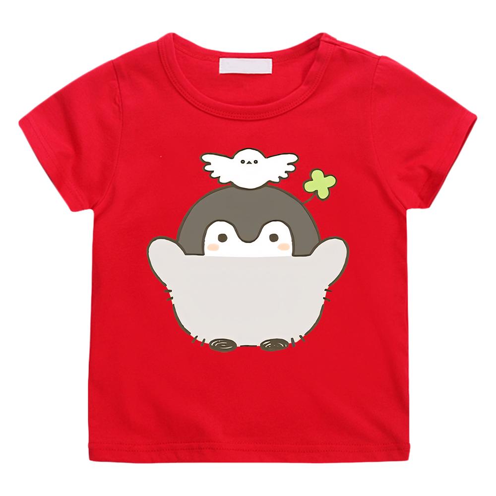 Cute Cartoon Print T-shirt Positive Energy Penguins Cotton Anime Print Tees Top Kawaii Children Tee-shirt Kids Clothes