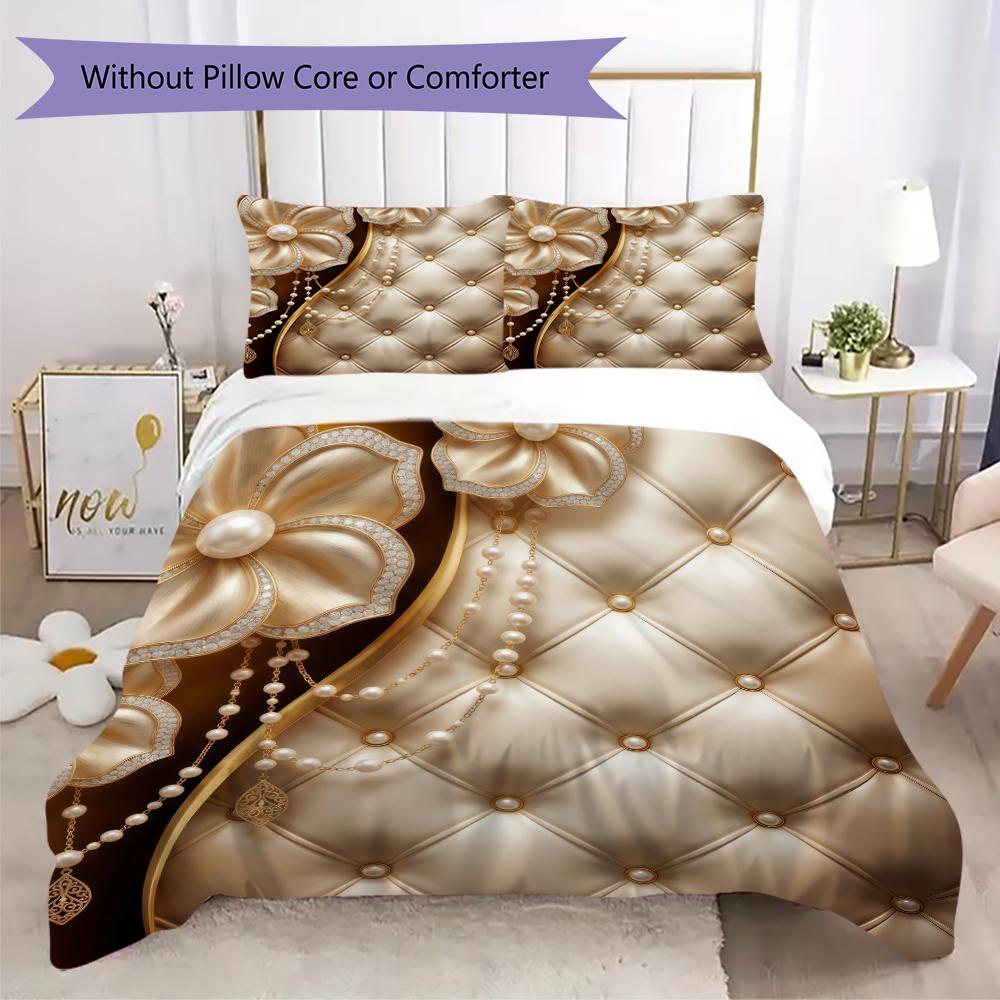 Gold Leather Pattern Bedding uilt Set uilt Cover Pillowcase Home Decoration Birthday Gift (1 * duvet cover + 2 * pillowcase without core)