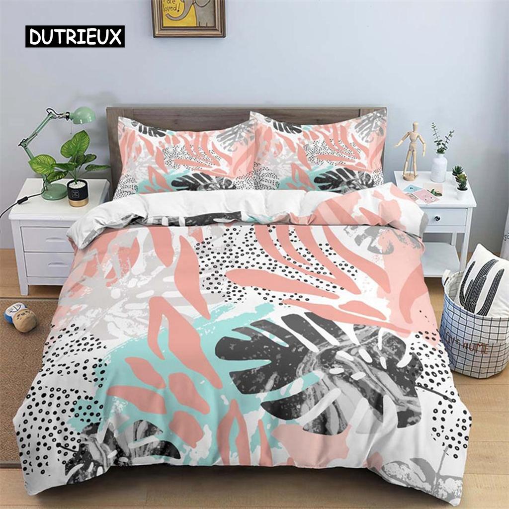 Bohemian 3D Floral Leaves Duvet Cover Microfiber Abstract Geometric Pattern Bedding Set King Full Queen For Boy Teen Adult Decor