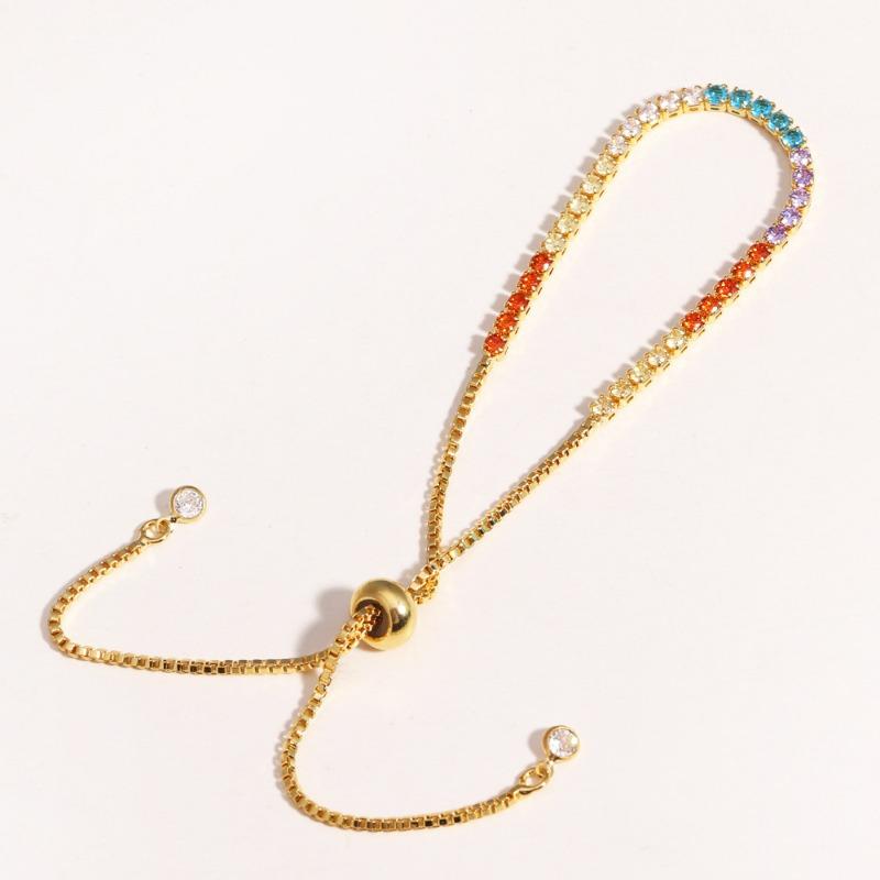 18K Gold Plated Rainbow CZ Tennis Bracelet – Luxury Colorful Gemstone Jewelry, Sparkle Gift for Women