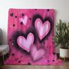 1pc Flannel Blanket - Soft Pink Hearts & Stars Print Throw - All-Season Cozy Warmth for Couch, Bed, Travel, Camping - Luxury Hom