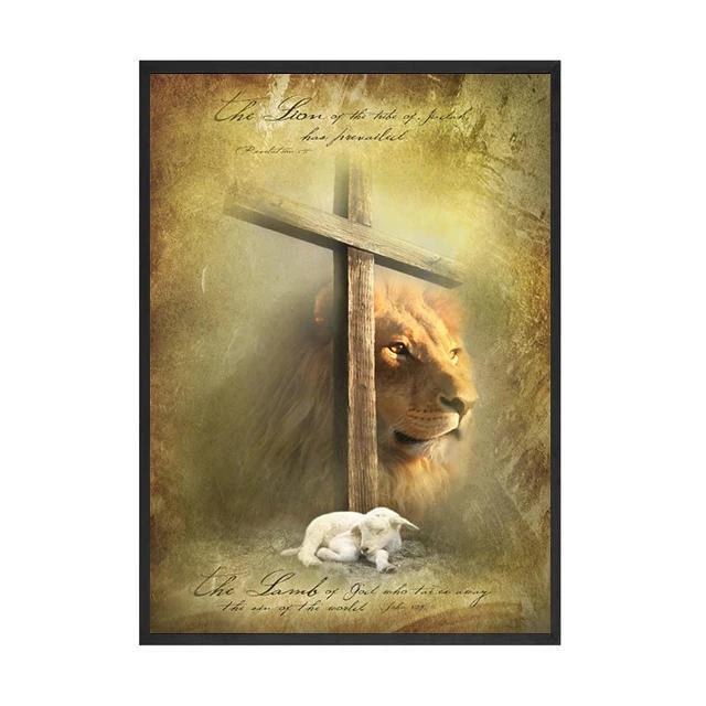 Jesus Kreuz Löwe Religion Erlöser Druck Kunst Leinwand Poster für Wohnzimmer Dekoration Heim Wanddeko Bild