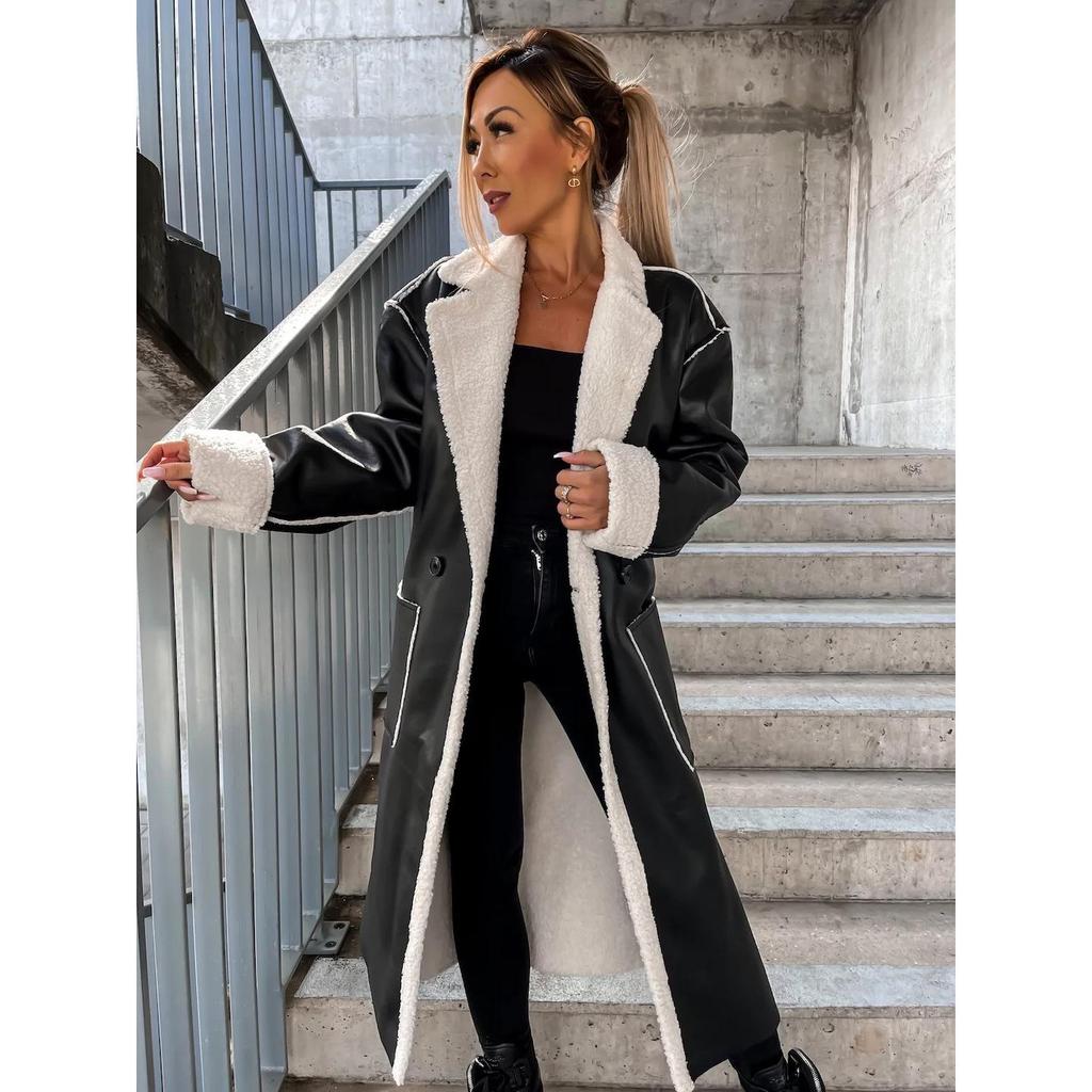2026 Autumn/Winter Women's Casual Leather Thickened Windbreaker - Loose Fit Fashion Coat