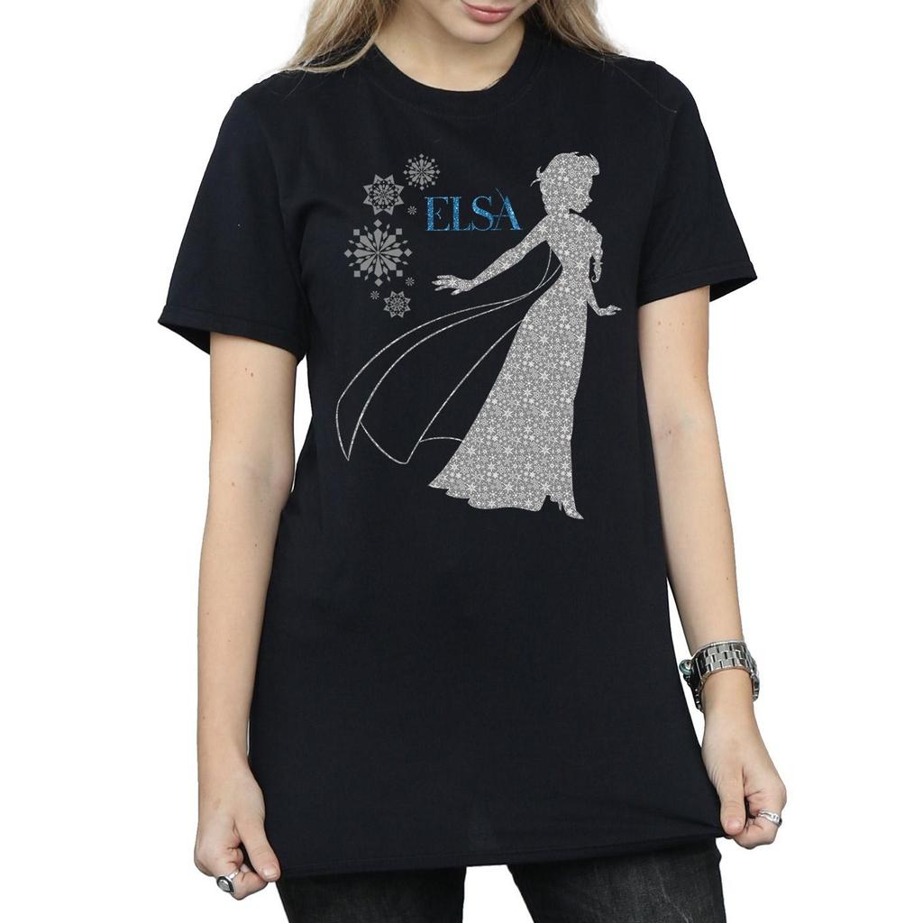 Disney Womens/Ladies Frozen Elsa Christmas Silhouette Cotton Boyfriend T-Shirt