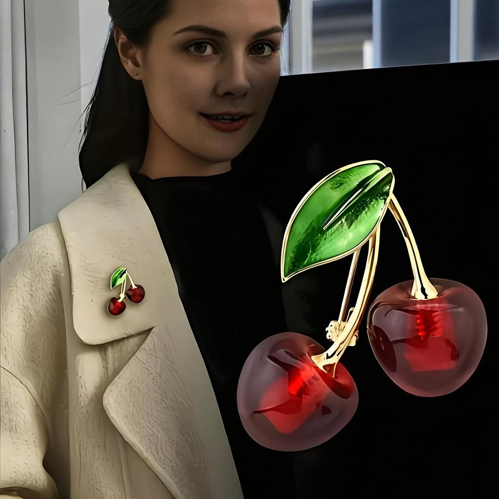 1pc Cherry Fashion Women's Brooch Accessory, Daily Outfit Pin with Anti-Slip Design
