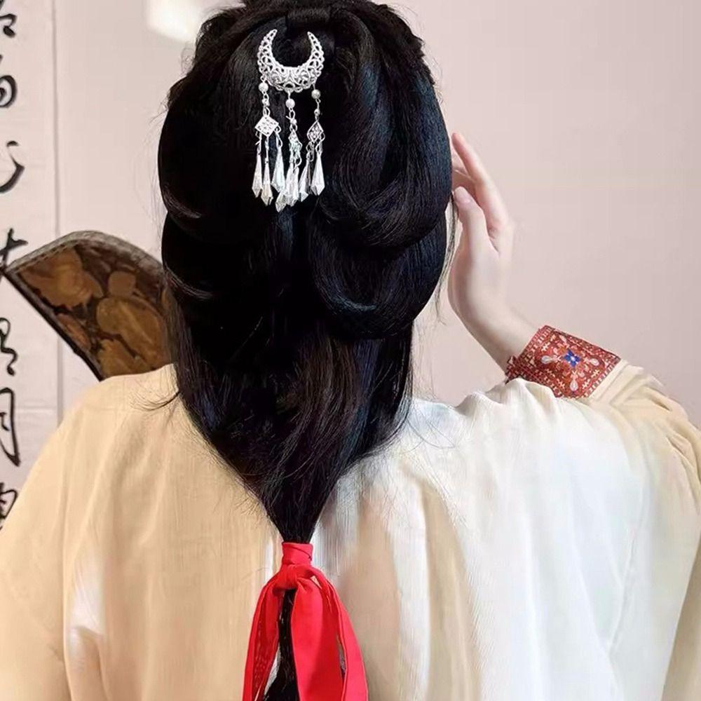 Metal Ethnic Style Headwear crescent moon Hanfu Hair Clip Crescent Shape Tassel Hairpin  For Girl