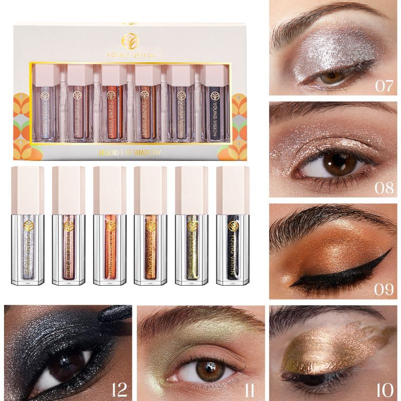 

Набір тіней для повік YOUNG VISION 6pcs Glitter Dazzle Silkworm Pearlescent Highlight Liquid Eyeshadow Liquid Set