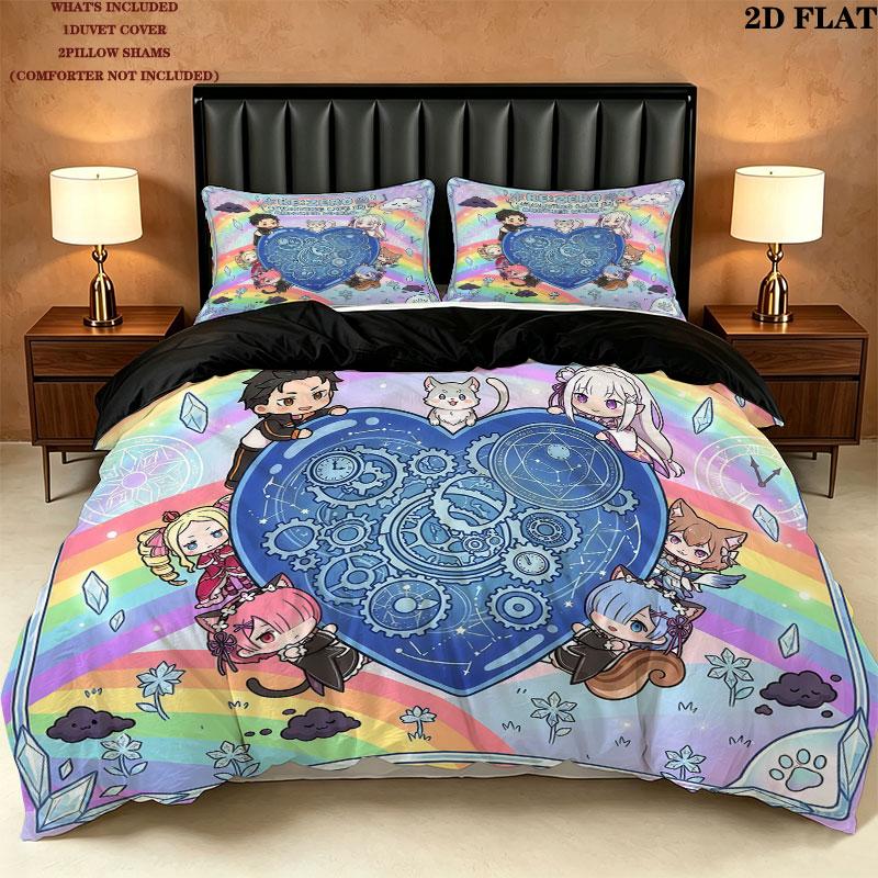 Set Copripiumino Trapuntato con Fantasia Re Zero Federa Regalo di Compleanno per la Casa(1 * copripiumino + 2 * federa, senza nucleo)