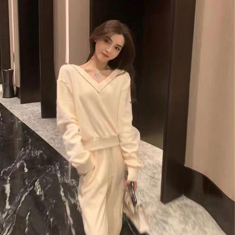 

Casual Sports Suit for Women, Spring and Autumn Temperament, Slim Fit, Sweatshirt, Wide-leg Pants, Two-piece Set 2XL