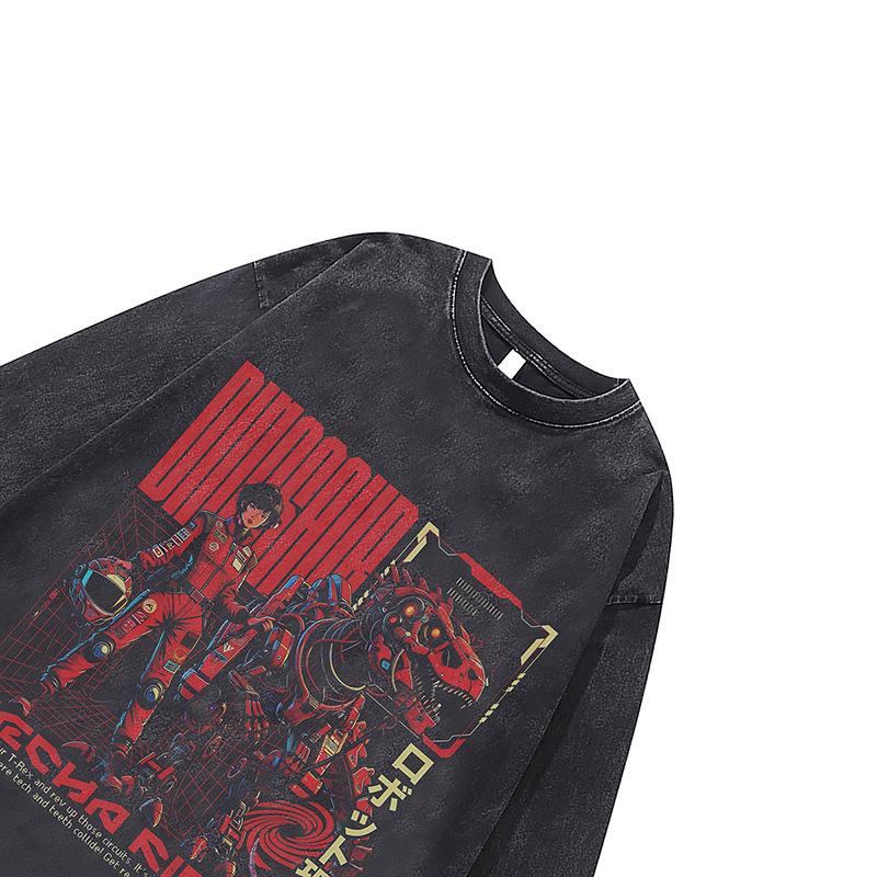 Heavy Cotton Long-Sleeved T-Shirt Men'S And Women'S Retro Cartoon Digital Direct Injection Printing Bottoming Shirt Top Ins