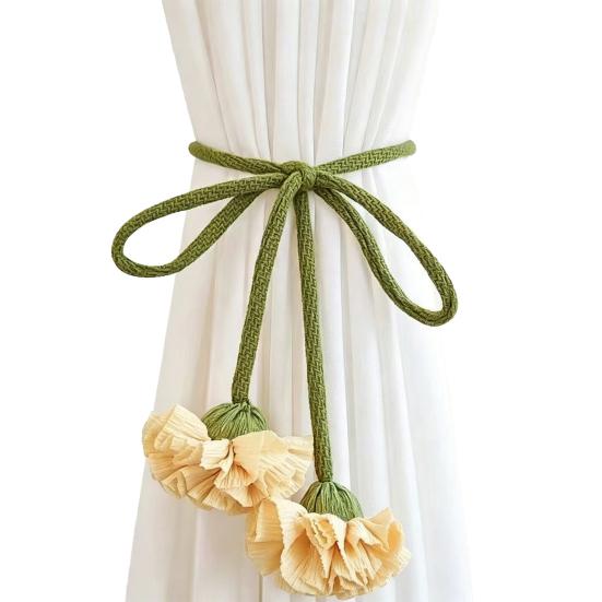 Flower Curtain Tiebacks, Handmade Boho Flower Curtain Holder Tie Backs, Decorative Rope Curtain Ties for Bedroom, Window, Drapery 1pc