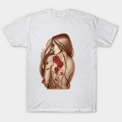 T-shirt Femme Tatouage Rose Imprimé Harajuku T-shirt Kawaii Été Manches Courtes T-shirt Femme Haut
