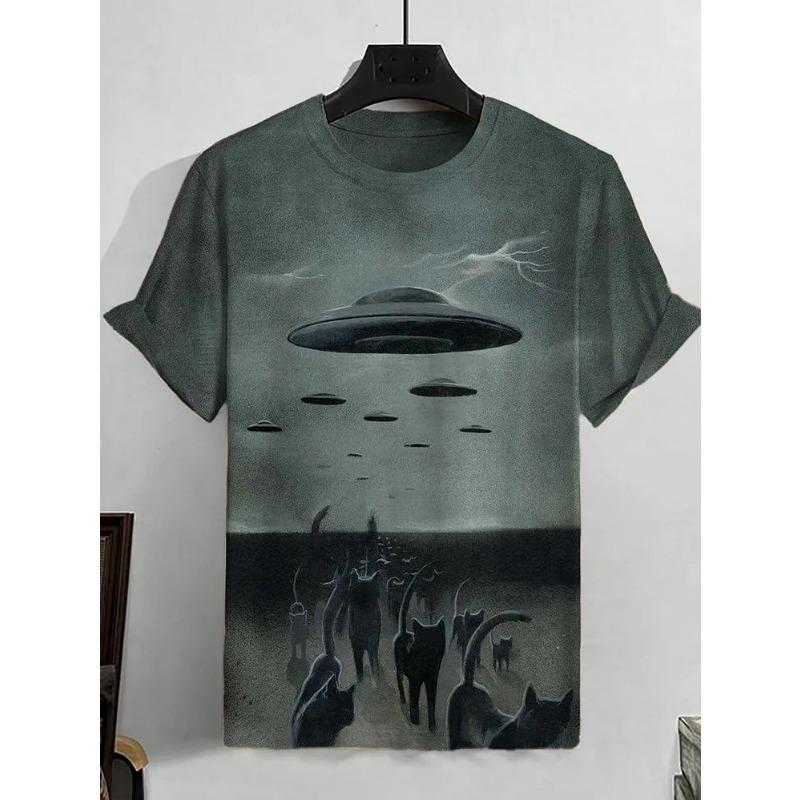 Men's Funny Animal Cat Printed T Shirt Short Sleeved Tee Tops 3D Print O-Neck Shirts Party Summer Casual Men's Clothing Apparel