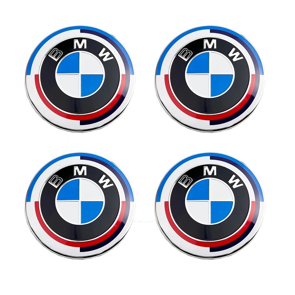 RTJF7 4Pc 68mm 56mm Wheel Center Caps Emblem Badge 50th Anniversary For BMW M Emblem E46 E36 E34 F10 E90 F30 E60 F30 E53 E30 E92 E87