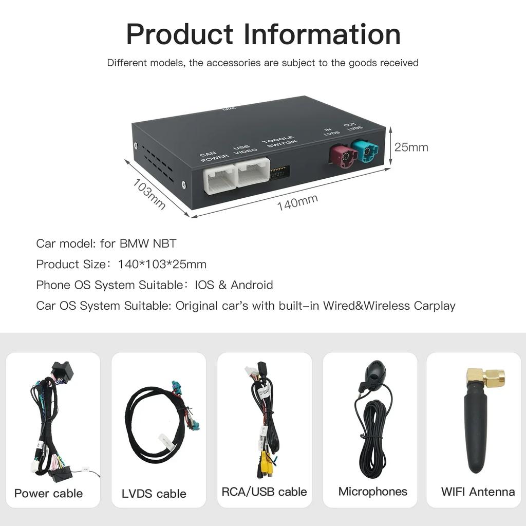 Wireless CarPlay Android AUTO for BMW NBT CIC System 1 2 3 4 5 6 7 Series X1 X3 X4 X5 X6 MINI E60 E84 E70 F26 F25 F10 F11F20 F21